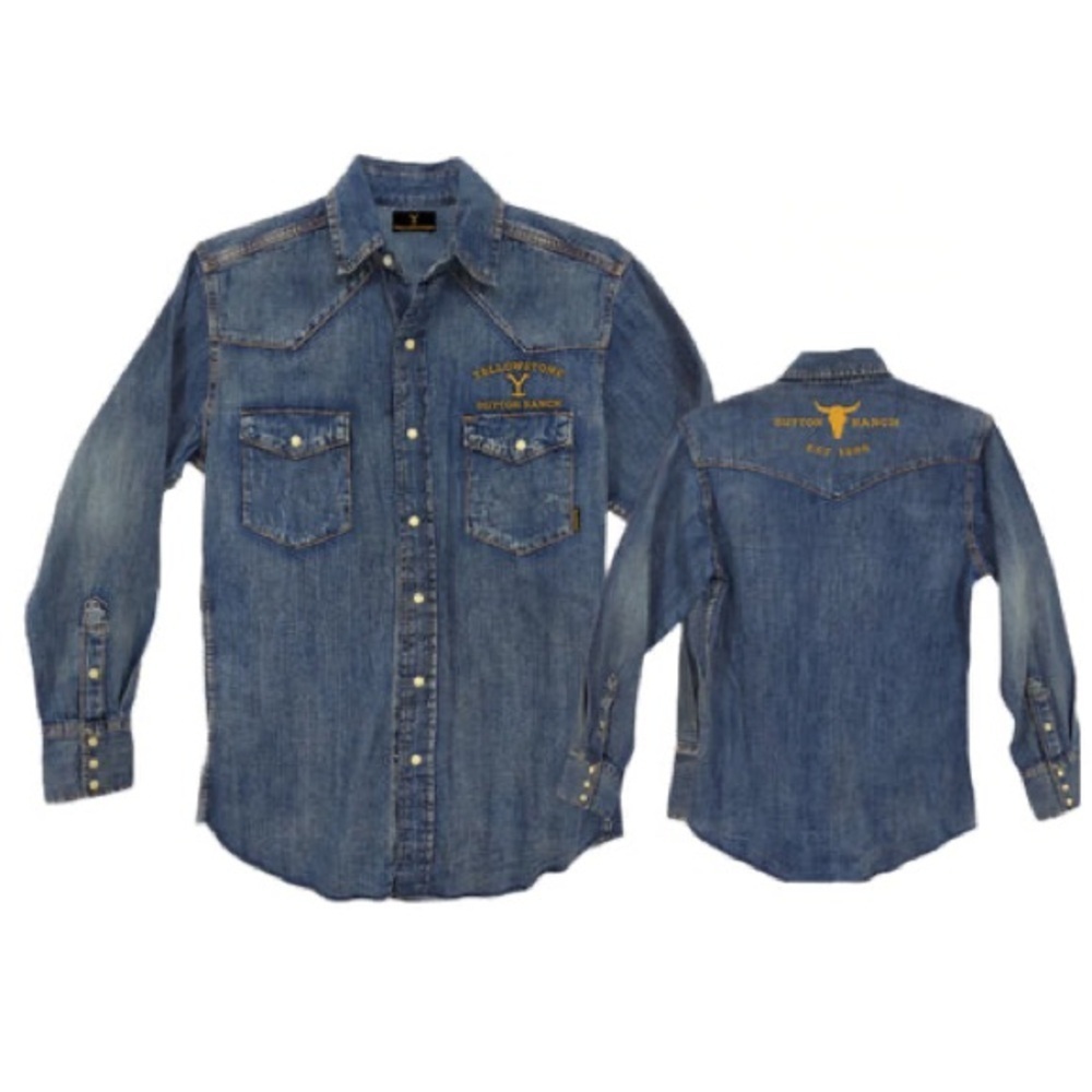 Yellowstone Dutton Ranch Western Denim Shirt Snap Button Cowboy TV Show Ranch S